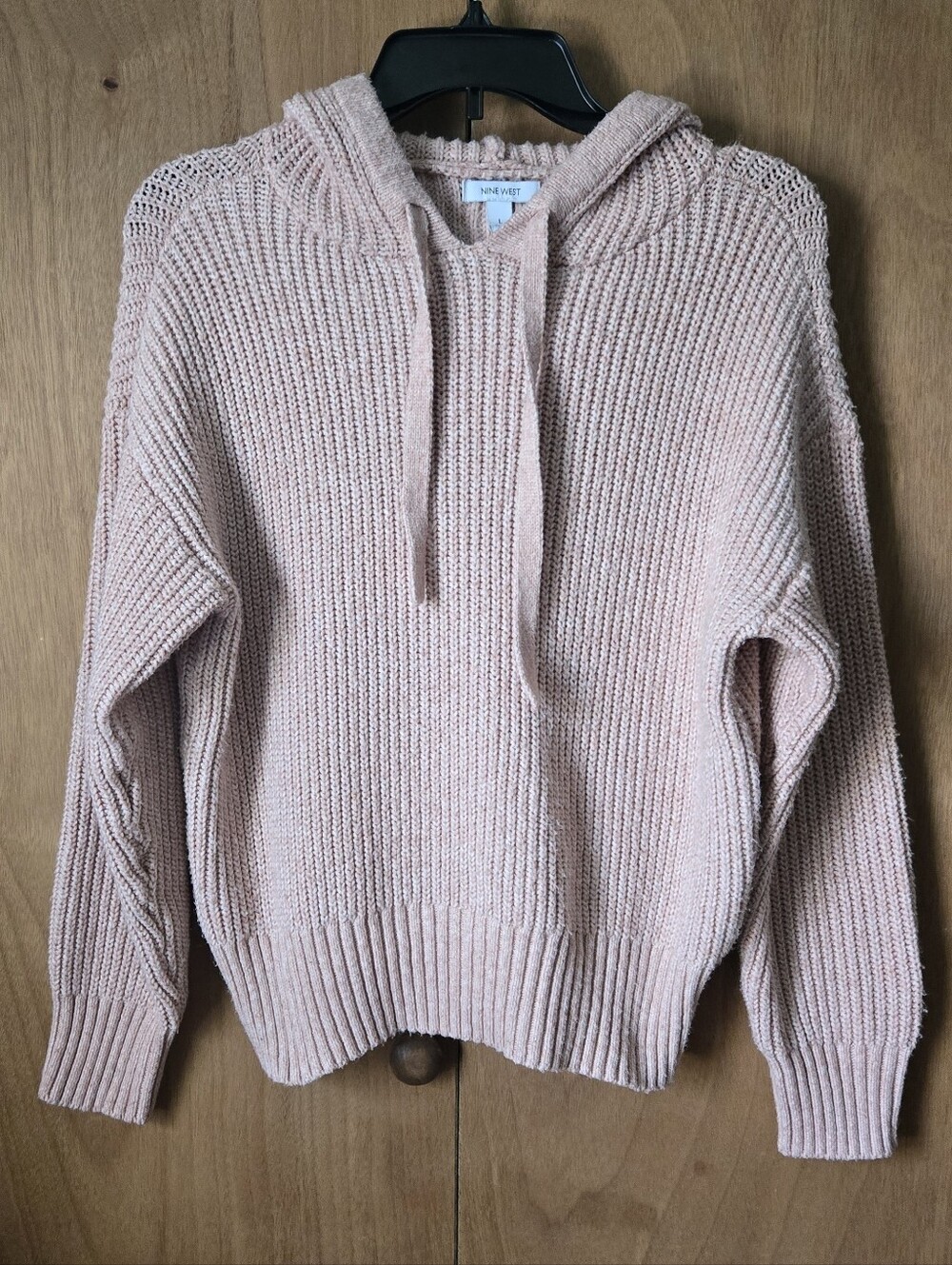 Nine West Blush Pink Hooded Knit Sweater